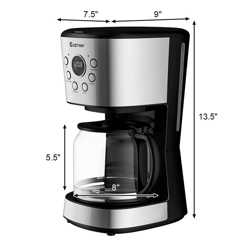 Costway 12-Cup Programmable Coffee Maker Brew Machine LCD Display w/ 1.8L Glass Carafe, 2 of 11