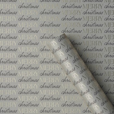 30” 25 sq ft Christmas Roll Wrap Black/Gold Merry Christmas on Grey - Wondershop™
