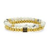 Steeltime Men's black lava,  hematite, white agate, and 18k gold plated stainless steel beaded bracelet set - 4 of 4