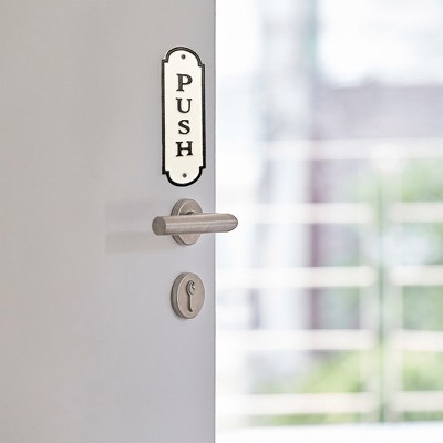 White and Black Cast Iron Push Pull Door Signs Set