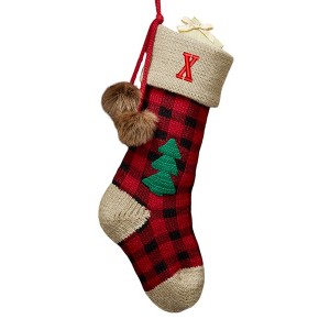 Personalization Mall Plaid Embroidered Initial Jumbo Knit Christmas Stocking - 1 of 3