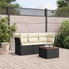 vidaXL Patio Sofa Set with Cushions Outdoor Furniture 4 Piece Poly Rattan - Black and Cream - 2 of 4