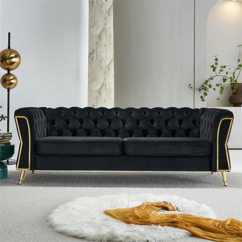 87 black Modern Long Sofa velvet Couch button Tufted Chesterfield Sofa With Scroll Arms luxury Comfy Loveseat Sofa living Room Sofa cuddlewood Target