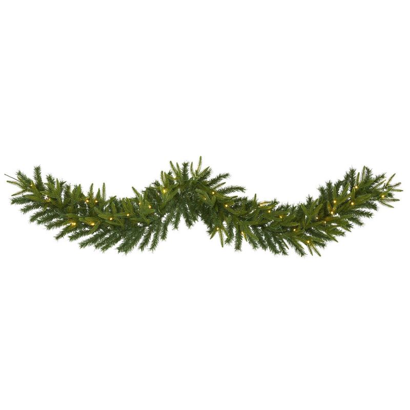 Nearly Natural 6&#39; Pre-lit LED Pine Artificial Christmas Garland Green with Clear Lights, 1 of 6