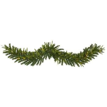 Nearly Natural 6' Pre-lit LED Pine Artificial Christmas Garland Green with Clear Lights