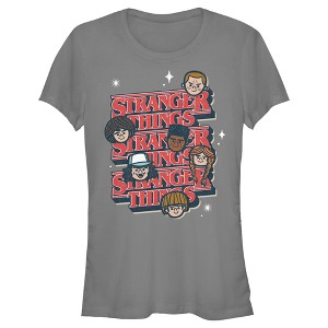 Juniors Womens Stranger Things The Gang Cartoon Logo T-Shirt - 1 of 4
