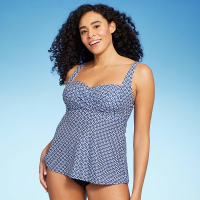 Women's Tile Print Twist-front Tankini Top - Kona Sol™ Blue Xs : Target