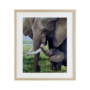 Stupell Industries Baby Elephant And Mother Framed Print Under Glass Art, Brown, 13" x 16" - 1 of 4