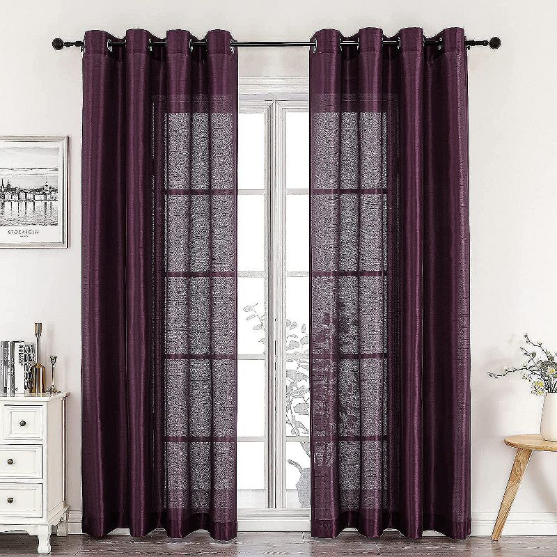 Kate Aurora Artisan Lightweight Transparent Faux Silk Sheer Grommet Single Curtain Panel, 1 of 7