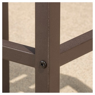 Milos Dark Brown Acacia and Metal Outdoor Barstools, Set of 2