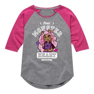 Girls' - Mattel - True Monster At Heart Shirt Tail Raglan Graphic T-shirt - 1 of 4