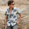 Campus Sutra Men Men's Navy Blue & Powder White Smudged Botanical Shirt - 2 of 4