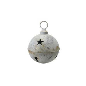 Storied Home Large Metal Bell Ornament with Star Cut-Outs in Distressed Finish, White - 1 of 1