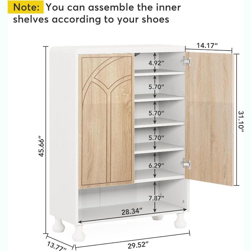 Tribesigns 6 Tiers Freestanding Shoe Storage Cabinet, 24 Pairs Organizer Cabinet with Door, for Entryway, Living Room, 3 of 10