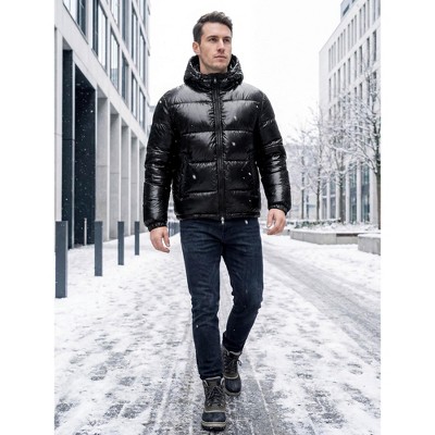 INSPIRE CHIC Men's Winter Adjustable Hooded Zipper Windproof Quilted Puffer Jacket X-Large Black — фото 5