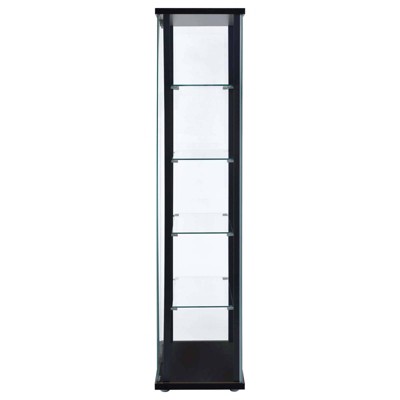 Transitional Black Pine Curio Cabinet with Glass Shelves