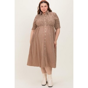 Pinkblush Mocha Gingham Smocked Button Down Maternity Plus Midi Dress - 1 of 4