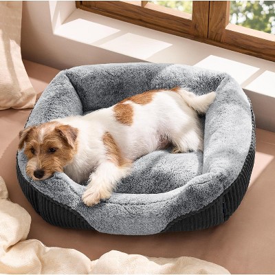 Washable Dog Bed Small Medium Size Dog - Rectangle Fluffy Plush Pet Bed Puppy Bed, Comfy Corduroy Fleece and Nonskid Bottom