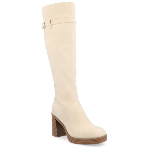 Journee Collection Wide Width Extra Wide Calf Womens Rhianah Tru Comfort  Foam Stacked Block Heel Square Toe Boots, Ivory 8.5w : Target