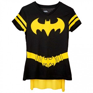 Womens Bat Costume V-Neck T-Shirt with Detachable Cape - 1 of 4