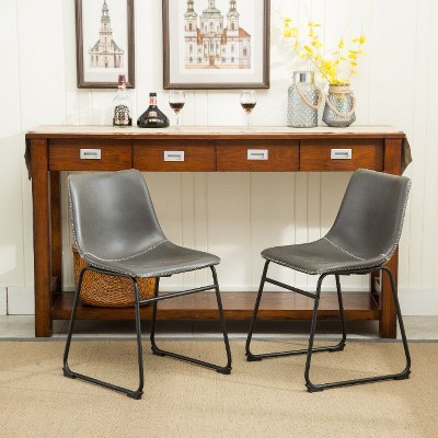 CAVINAS Set of 2 Vintage PU Leather Dining Chairs, Handcrafted Metal Frame in Antique Brown with Black Iron Legs