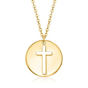 Ross-Simons Italian 14kt Yellow Gold Cross Cutout Disc Necklace - 1 of 4