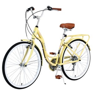 VisioGear Bicycles, 24 Inch Ladies Bicycle with Adiustable Seat, Commute Bicycle for Women Ladies, Yellow, 62.2"*23.62"*40.16" - 1 of 4
