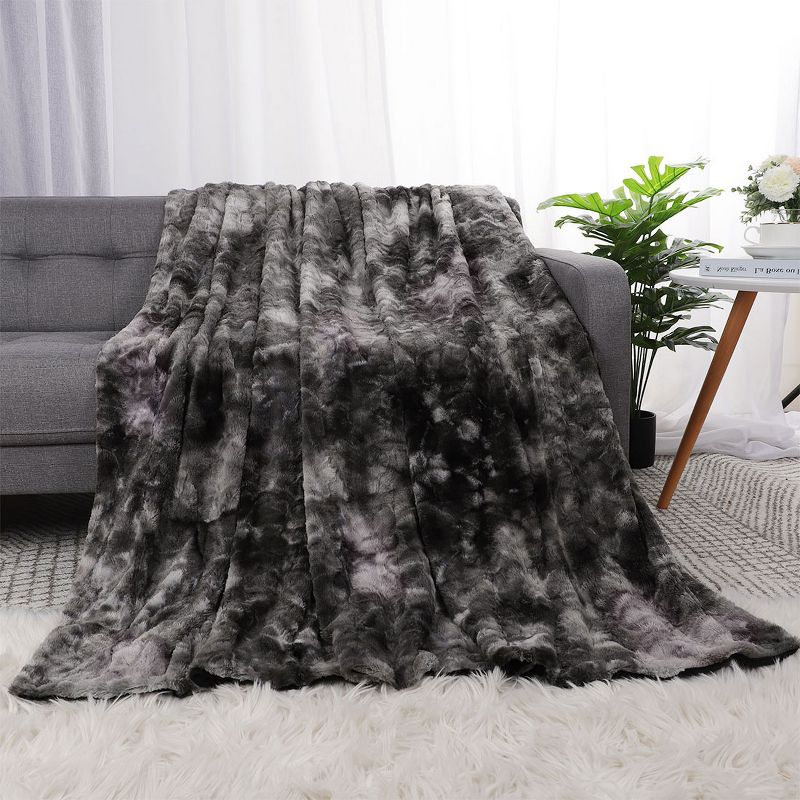 PiccoCasa Faux Fur Tie-dye Shaggy Sofa Couch Bed Lightweight Fleece Blankets, 3 of 7