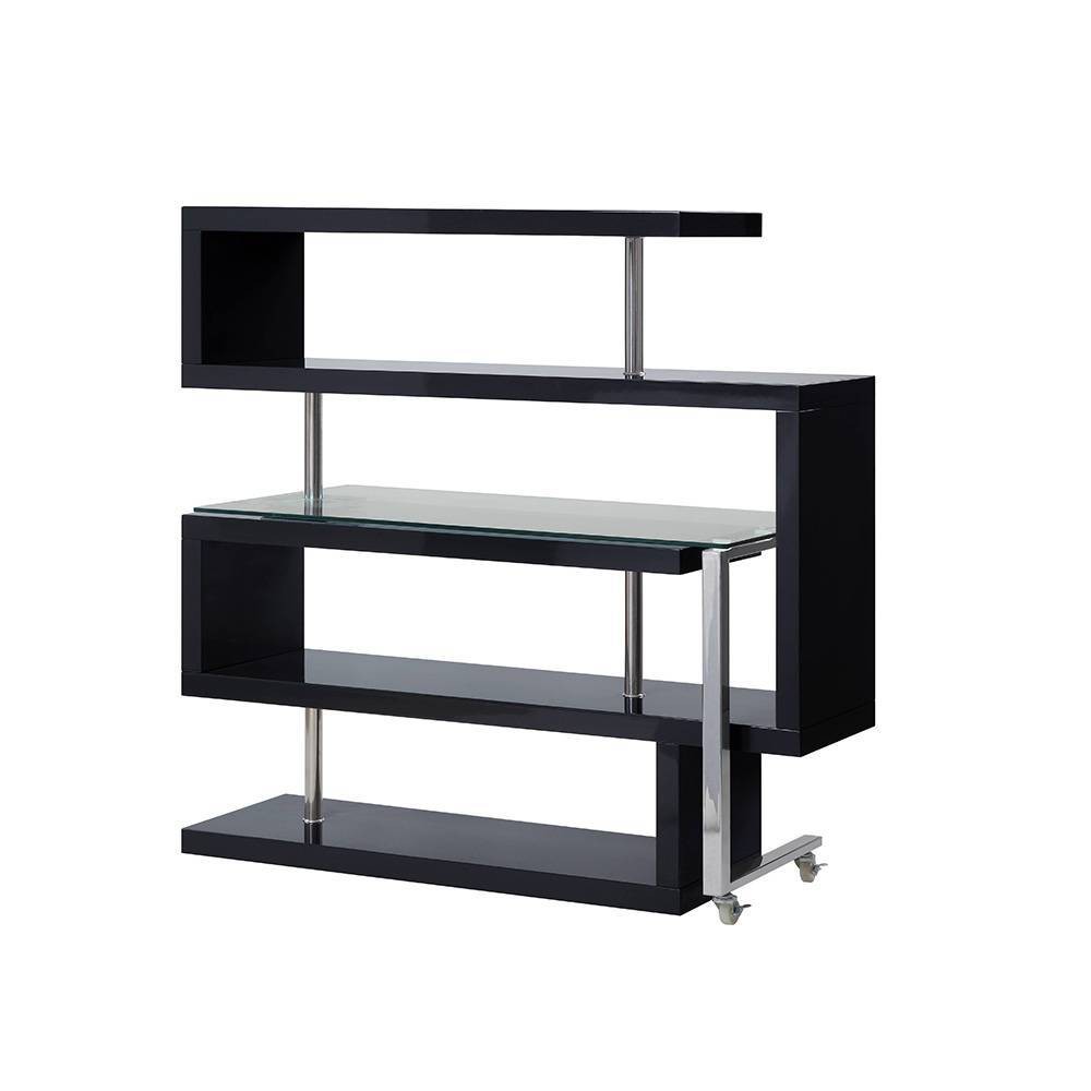 Acme Furniture Buck II Clear Glass Desk Chrome/Black High Gloss Finish