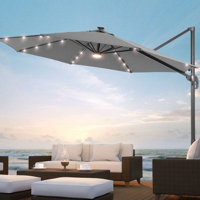Sonkuki 10-ft LED Solar Lights Aluminum Octagon Cantilever Patio Umbrella