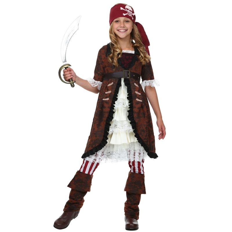 HalloweenCostumes.com Girl's Brown Coat Pirate Costume, 2 of 7