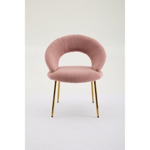 Gulches Pink Teddy Fabric Dining Chair - Ergonomic Curved Backrest, Sturdy Golden Metal Legs, 250 LBS Capacity for Kitchen/Dining Room (Set of 1) - 1 of 4