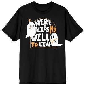 Halloween Two Dapper Ghosts Here Lies My Will to Live Men's Black Graphic Tee - 1 of 3