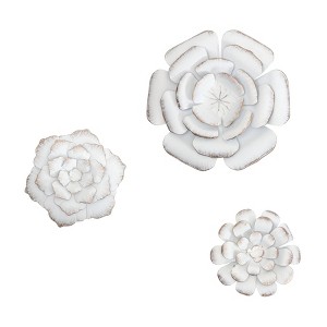 Brewster (Set of 3) Lani White Flowers Metal Wall Arts: Iron Sculptures, Modern Decor, Nature Inspired - 1 of 4