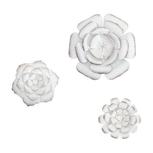 Brewster (Set of 3) Lani White Flowers Metal Wall Arts: Iron Sculptures, Modern Decor, Nature Inspired - image 1 of 4