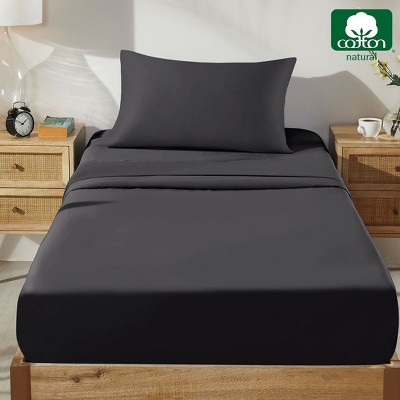 Twin Size Charcoal Gray Cotton Sateen Deep Pocket Sheet Set