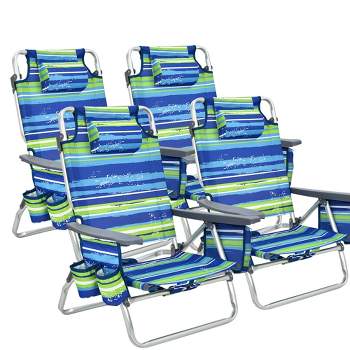 Costway 4-Pack Folding Backpack Beach Chair 5-Position Outdoor Reclining Chairs with Pillow Pink/Yellow/Blue/Dark Blue