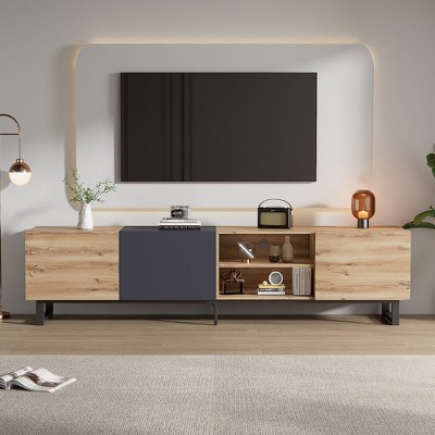 Modern TV Stand For 80 Inch TV, Media Console Table With Storage Drawers Doors, Large Highboy Entertainment Center With Storage Cabinet
