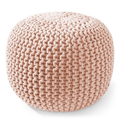 Light Pink Cotton Knit Round Pouf Ottoman