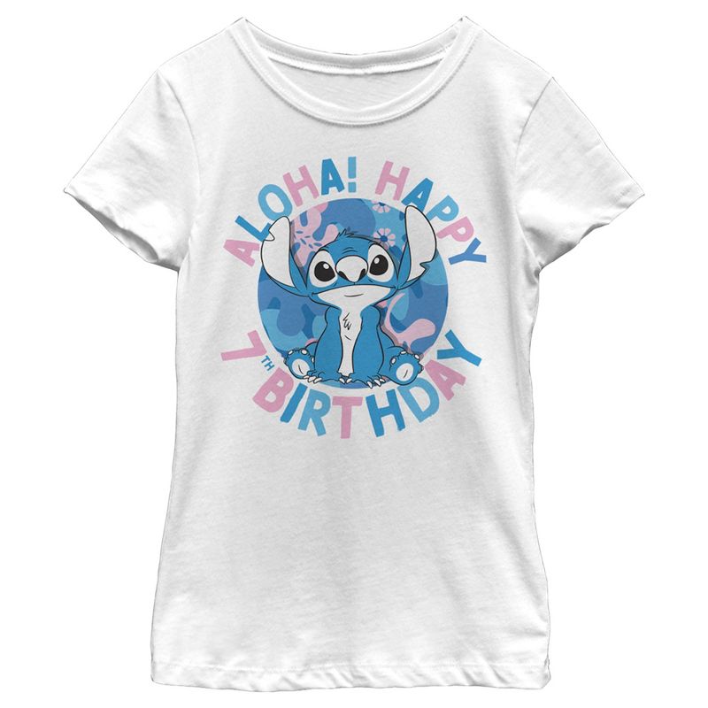 Boy's Lilo & Stitch Aloha Happy 7th Birthday T-Shirt, 1 of 5