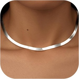 14K Gold/Silver Plated Herringbone Necklace for Women, Dainty Layered Choker Non-Tarnish - 1 of 4
