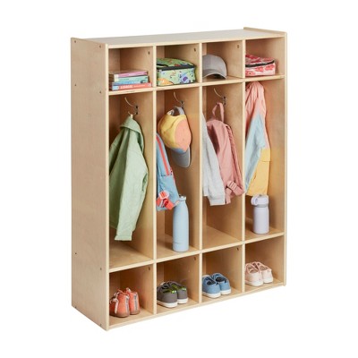 Natural Birch 4-Section Coat Locker with Hooks