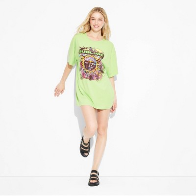 Women s Sublime Short Sleeve Graphic T Shirt Dress Green S M