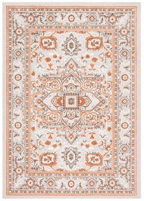 Beige & Orange Floral Synthetic Easy-Care 6'x9' Rug