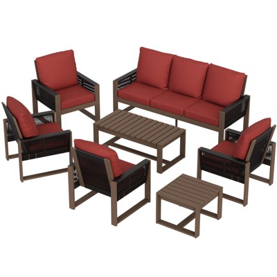 EAGLE PEAK Natural Cedar Wood Conversation Set, Outdoor Patio Furniture with Coffee Table and Side Table
