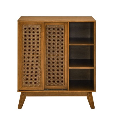 NicBex 31.5 Inch Mid-Century Rattan Storage Cabinet with Adjustable Shelves for Living Room,Kitchen,Bedroom