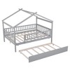 NicBex Full Size Bunk Bed Classic House Shape Loft Bed Draggable Design Pine Bed Frame with Wheels and Guardrails, No Box Spring Required - 3 of 4