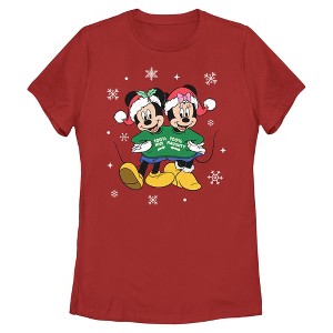Womens Mickey & Friends Nice and Naughty Christmas Duo T Shirt - 1 of 4