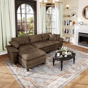 Captiva Designs Cloud Modular 4-Seater Sectional Sofa with L-Shaped Chaise and Movable Ottoman, Living Room Couch - 1 of 4