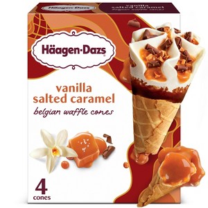 Haagen-Dazs Vanilla Salted Caramel Belgian Waffle Ice Cream Cone - 14.8 fl oz/4ct - 1 of 4